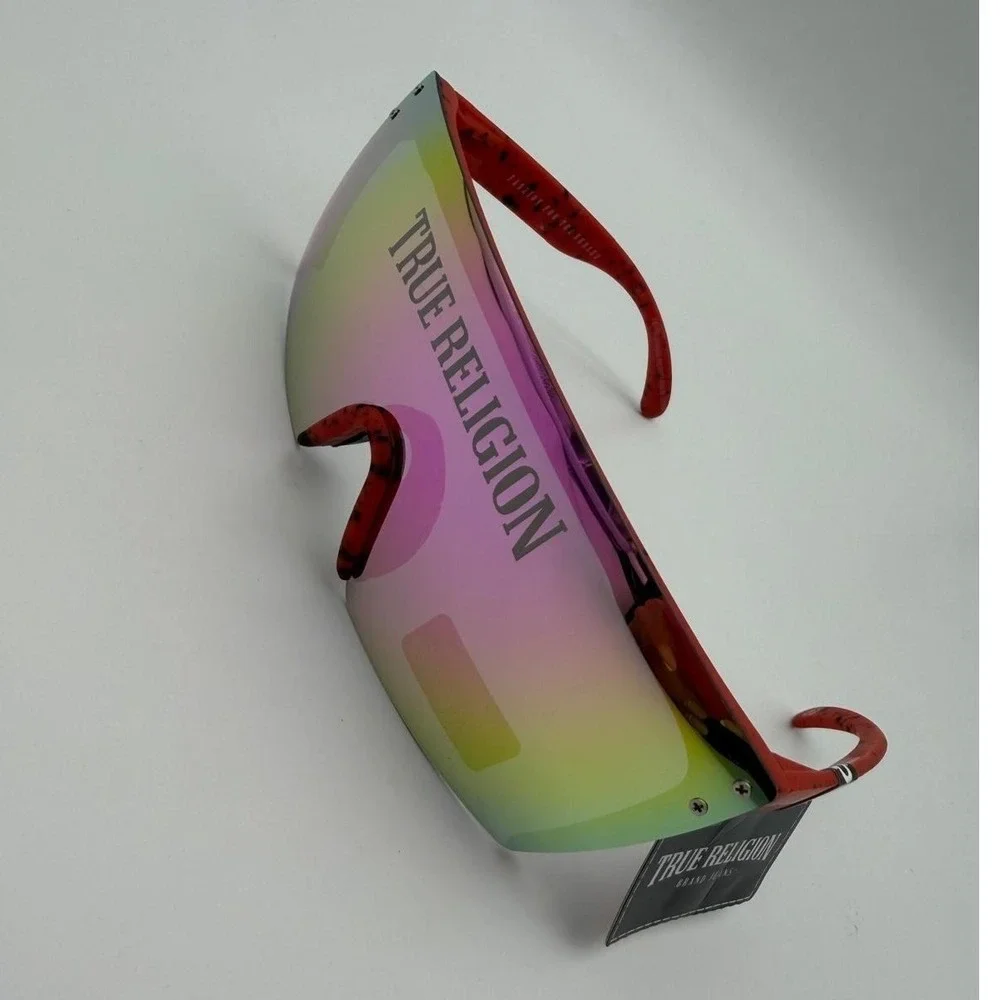 True Religion Black Shield Sunglasses - Silver Mirror Lens Futuristic Y2K Style‎